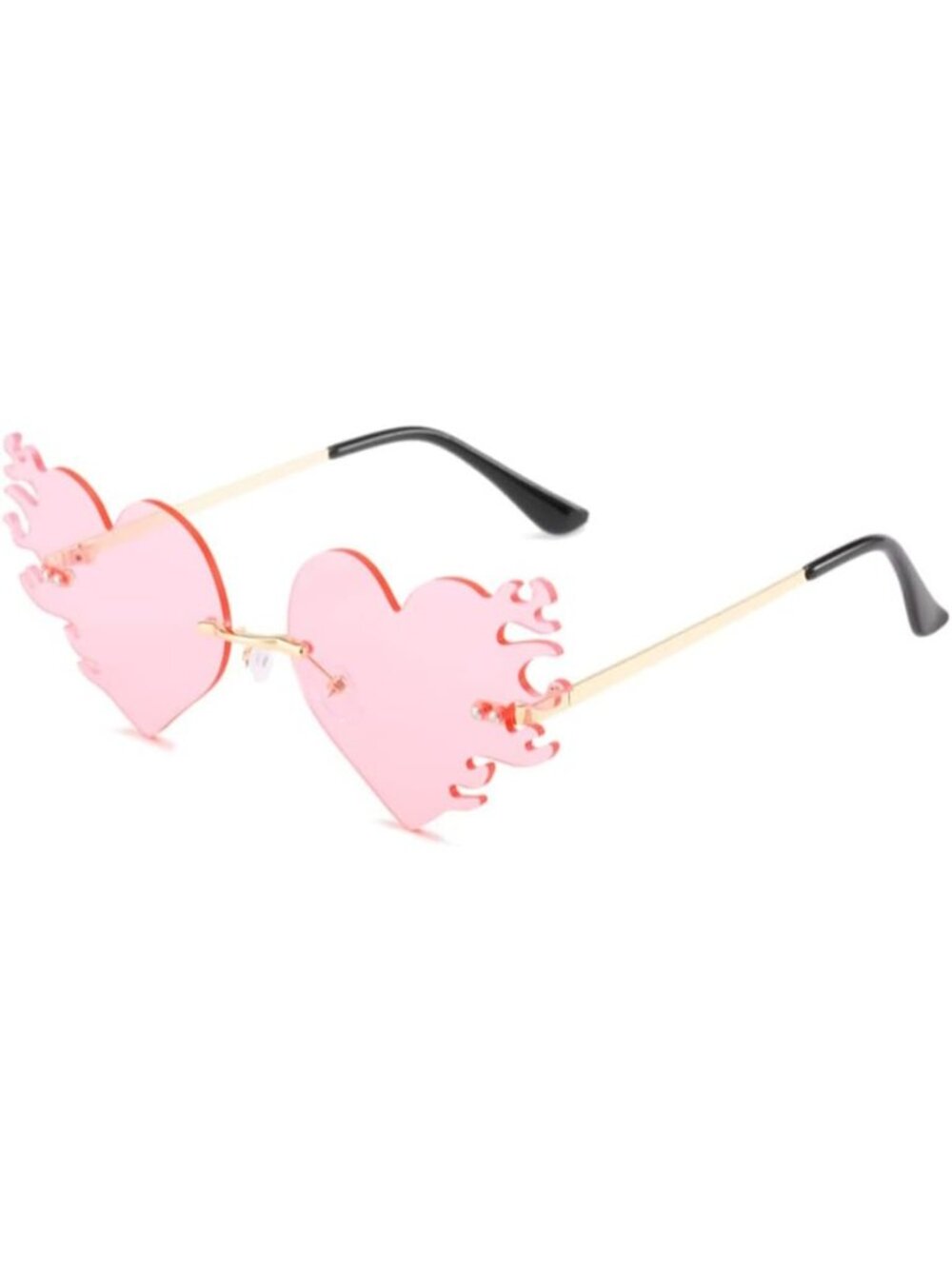 Women's Pink Trendy Rimless Melting Heart Fire Flame Novelty Sunglasses